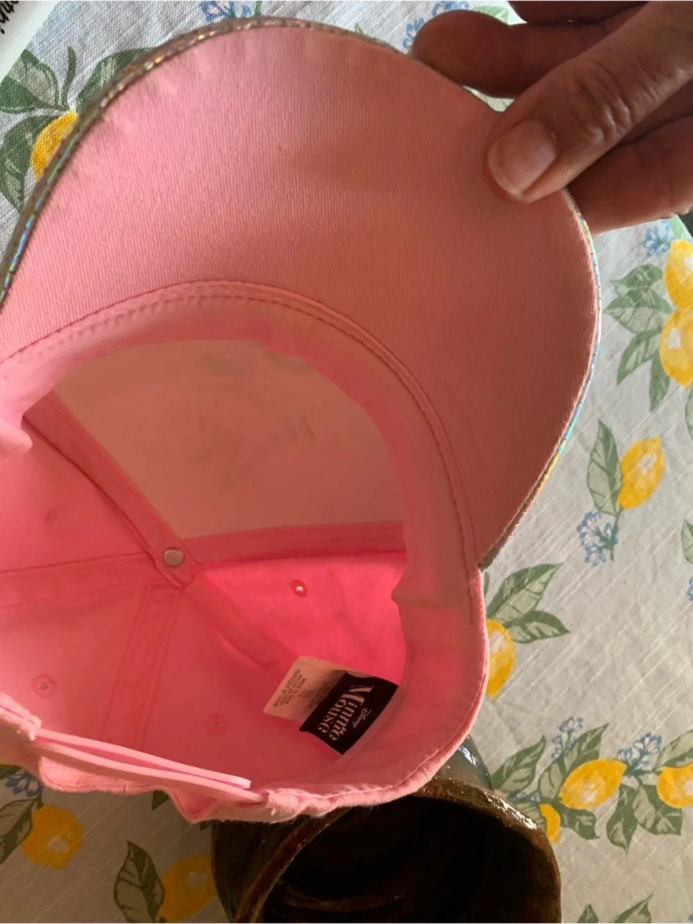 Minnie Mouse face raised Pink silver Brim Baseball Cap